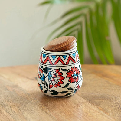 'Persian Floral' Multi-Purpose Storage Jar & Container In Ceramic (Air-Tight, 480 ml, Hand-Painted)