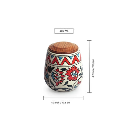 'Persian Floral' Multi-Purpose Storage Jar & Container In Ceramic (Air-Tight, 480 ml, Hand-Painted)