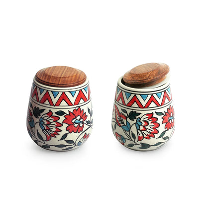 'Persian Floral' Multi-Purpose Storage Jars & Containers In Ceramic (Air-Tight, Set of 2, 480 ml, Hand-Painted)