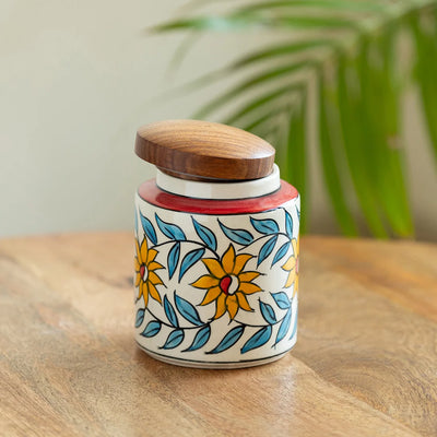 'Persian Floral' Multi-Purpose Storage Jar & Container In Ceramic (Air-Tight, 600 ml, Hand-Painted)