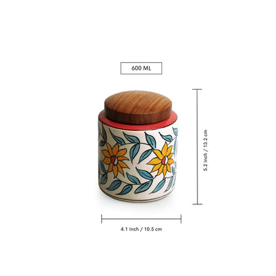 'Persian Floral' Multi-Purpose Storage Jar & Container In Ceramic (Air-Tight, 600 ml, Hand-Painted)