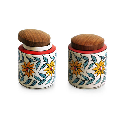 'Persian Floral' Multi-Purpose Storage Jars & Containers In Ceramic (Air-Tight, Set of 2, 600 ml, Hand-Painted)