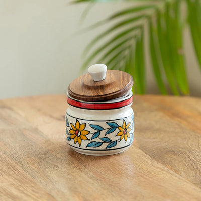 'Persian Floral' Multi-Purpose Storage Jar & Container In Ceramic (Air-Tight, 300 ml, Hand-Painted)