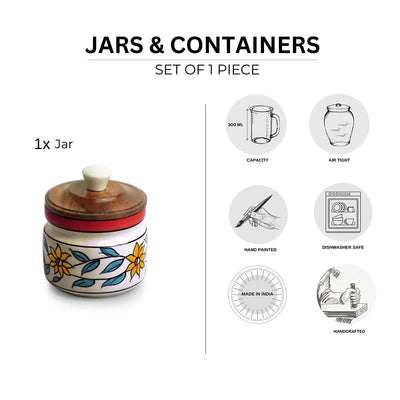 'Persian Floral' Multi-Purpose Storage Jar & Container In Ceramic (Air-Tight, 300 ml, Hand-Painted)