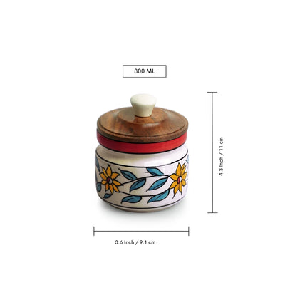 'Persian Floral' Multi-Purpose Storage Jar & Container In Ceramic (Air-Tight, 300 ml, Hand-Painted)