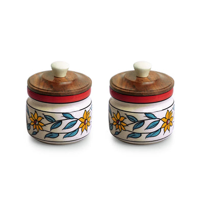 'Persian Floral' Multi-Purpose Storage Jars & Containers In Ceramic (Air-Tight, Set of 2, 300 ml, Hand-Painted)