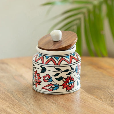 'Persian Floral' Multi-Purpose Storage Jar & Container In Ceramic (Air-Tight, 660 ml, Hand-Painted)