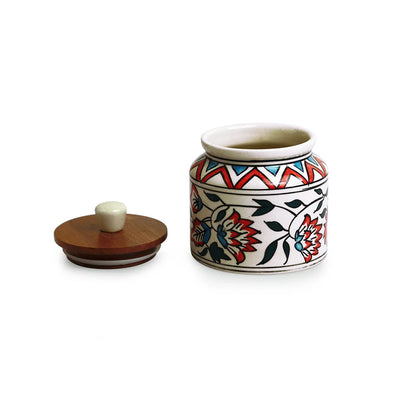 'Persian Floral' Multi-Purpose Storage Jar & Container In Ceramic (Air-Tight, 660 ml, Hand-Painted)