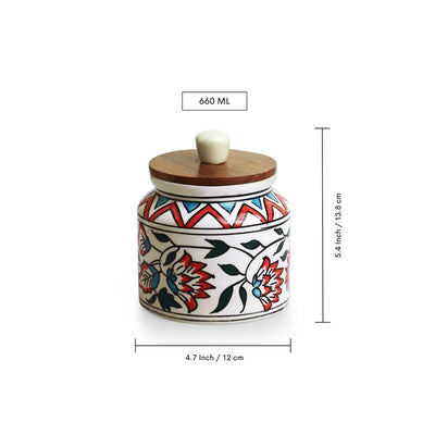 'Persian Floral' Multi-Purpose Storage Jar & Container In Ceramic (Air-Tight, 660 ml, Hand-Painted)