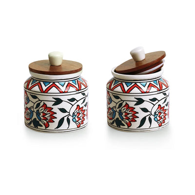 'Persian Floral' Multi-Purpose Storage Jars & Containers In Ceramic (Air-Tight, Set of 2, 660 ml, Hand-Painted)