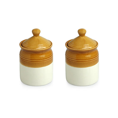 'Old Martaban' Multi-Purpose Ceramic Pickle & Chutney Jar Set (Non Air-Tight, Set of 2, 540 ml, Hand Glazed)