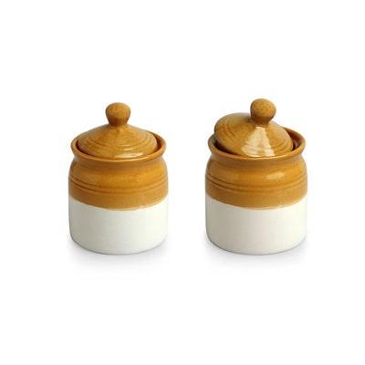 'Old Martaban' Multi-Purpose Ceramic Pickle & Chutney Jar Set (Non Air-Tight, Set of 2, 280 ml, Hand Glazed)