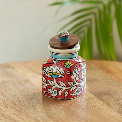 'Mughal Classic' Multi-Purpose Storage Jar & Container In Ceramic (Air-Tight, 410 ml, Hand-Painted)