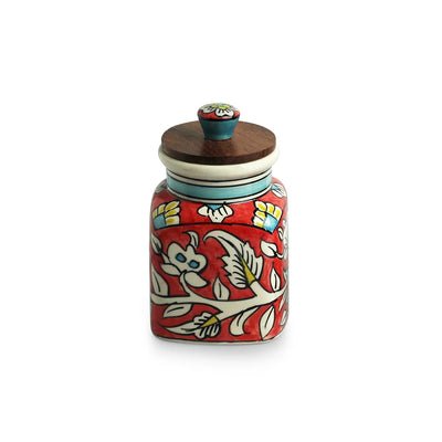 'Mughal Classic' Multi-Purpose Storage Jar & Container In Ceramic (Air-Tight, 410 ml, Hand-Painted)