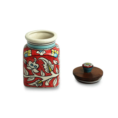 'Mughal Classic' Multi-Purpose Storage Jar & Container In Ceramic (Air-Tight, 410 ml, Hand-Painted)