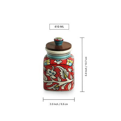 'Mughal Classic' Multi-Purpose Storage Jar & Container In Ceramic (Air-Tight, 410 ml, Hand-Painted)