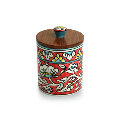 'Mughal Barrel' Multi-Purpose Storage Jar & Container In Ceramic (Air-Tight, 420 ml, Hand-Painted)