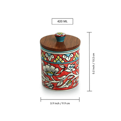 'Mughal Barrel' Multi-Purpose Storage Jar & Container In Ceramic (Air-Tight, 420 ml, Hand-Painted)