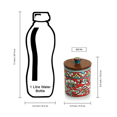 'Mughal Barrel' Multi-Purpose Storage Jar & Container In Ceramic (Air-Tight, 420 ml, Hand-Painted)