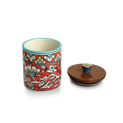 'Mughal Barrel' Multi-Purpose Storage Jars & Containers In Ceramic (Air-Tight, Set of 2, 420 ml, Hand-Painted)