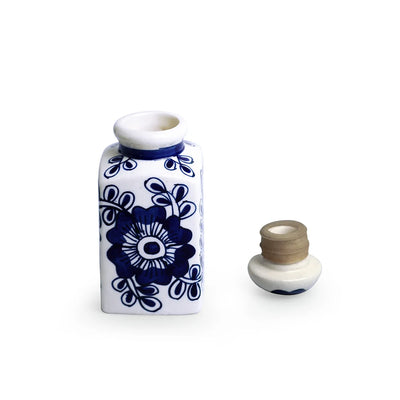 'Mughal Floral' Multi-Purpose Storage Jar & Container In Ceramic (Air-Tight, 220 ml, Hand-Painted)