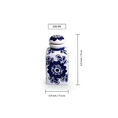 'Mughal Floral' Multi-Purpose Storage Jar & Container In Ceramic (Air-Tight, 220 ml, Hand-Painted)