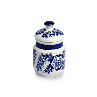 'Mughal Floral' Multi-Purpose Storage Jar & Container In Ceramic (Air-Tight, 420 ml, Hand-Painted)