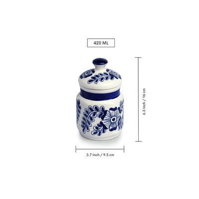 'Mughal Floral' Multi-Purpose Storage Jar & Container In Ceramic (Air-Tight, 420 ml, Hand-Painted)