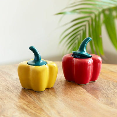 'Bell Peppers' Multi-Purpose Storage Jars & Containers In Ceramic (Non Air-Tight, Set of 2, 360 ml, Hand Glazed)