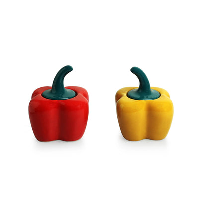 'Bell Peppers' Multi-Purpose Storage Jars & Containers In Ceramic (Non Air-Tight, Set of 2, 360 ml, Hand Glazed)