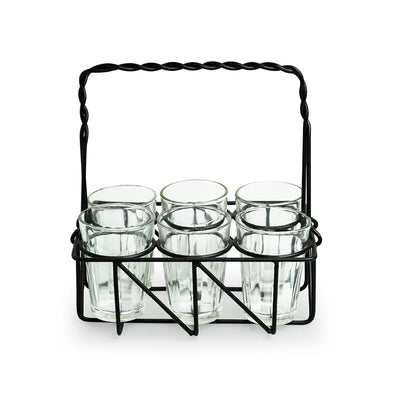 'Rail Express' Chai/Tea Glasses With Iron Holder (6 Glasses)