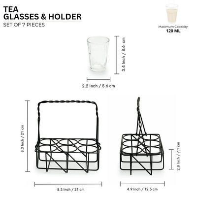 'Rail Express' Chai/Tea Glasses With Iron Holder (6 Glasses)