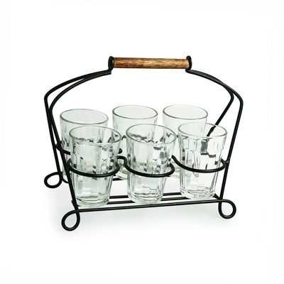 'Rail Express' Chai/Tea Glasses With Iron Holder (6 Glasses)