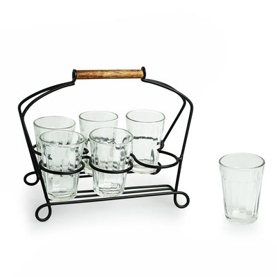 'Rail Express' Chai/Tea Glasses With Iron Holder (6 Glasses)