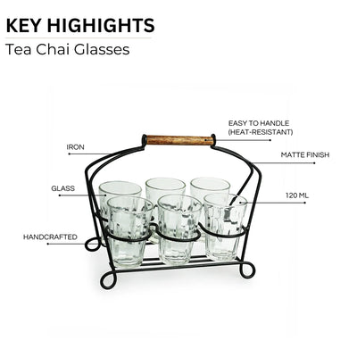 'Rail Express' Chai/Tea Glasses With Iron Holder (6 Glasses)