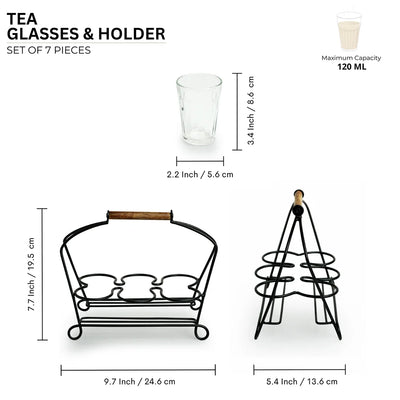 'Rail Express' Chai/Tea Glasses With Iron Holder (6 Glasses)