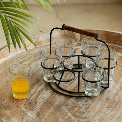 'Rail Express' Chai/Tea Glasses With Iron Holder (6 Glasses)