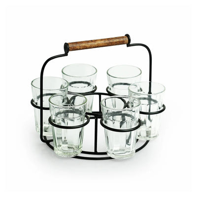 'Rail Express' Chai/Tea Glasses With Iron Holder (6 Glasses)