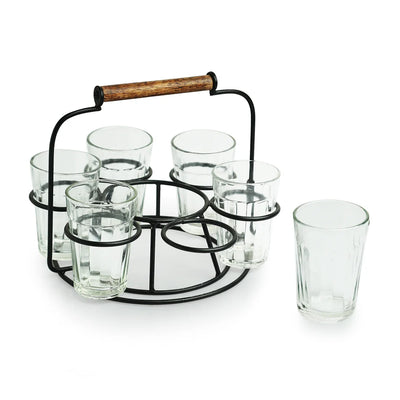 'Rail Express' Chai/Tea Glasses With Iron Holder (6 Glasses)