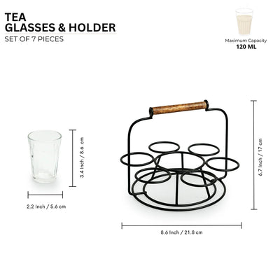 'Rail Express' Chai/Tea Glasses With Iron Holder (6 Glasses)