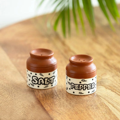 'Old Fashioned Martaban' Ceramic Salt & Pepper Shakers Set (Set of 2, 80 ml, Handcrafted)