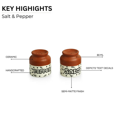 'Old Fashioned Martaban' Ceramic Salt & Pepper Shakers Set (Set of 2, 80 ml, Handcrafted)