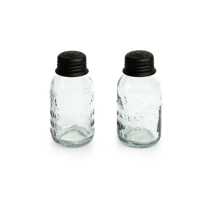 'Mason Bottle' Glass Salt & Pepper Shakers Set In Glass (Set of 2, 60 ml, Handcrafted)