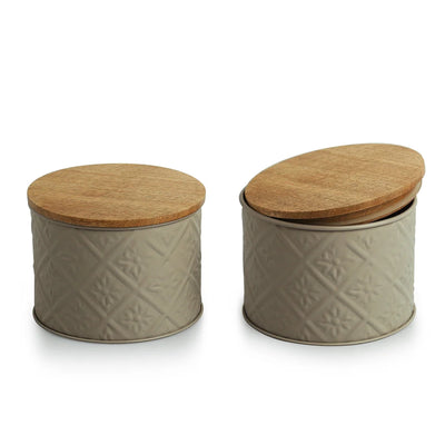 'Floral Embossed' Hand-Etched Multi Utility Jars & Containers In Iron (Set of 2, Air-Tight, 480 ML)