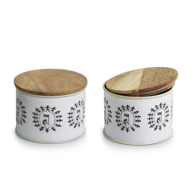 'Warli Tales' Hand-Enamelled Multi Utility Jars & Containers In Iron (Set of 2, Air-Tight, 480 ML)