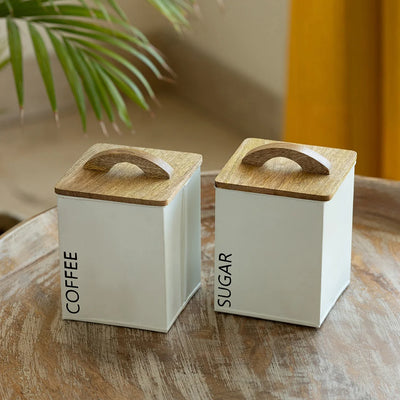 'White Cuboidal' Handcrafted Multi Utility Jars & Containers In Iron (Set of 2, Air-Tight, 1000 ML)