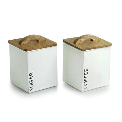 'White Cuboidal' Handcrafted Multi Utility Jars & Containers In Iron (Set of 2, Air-Tight, 1000 ML)