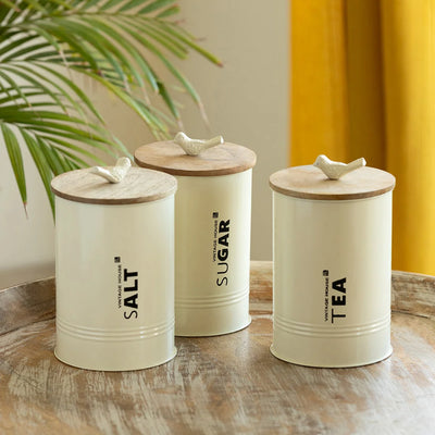 'White Doves' Handcrafted Multi Utility Jars & Containers In Iron (Set of 3, Air-Tight, 1080 ML)