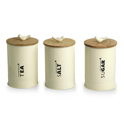 'White Doves' Handcrafted Multi Utility Jars & Containers In Iron (Set of 3, Air-Tight, 1080 ML)