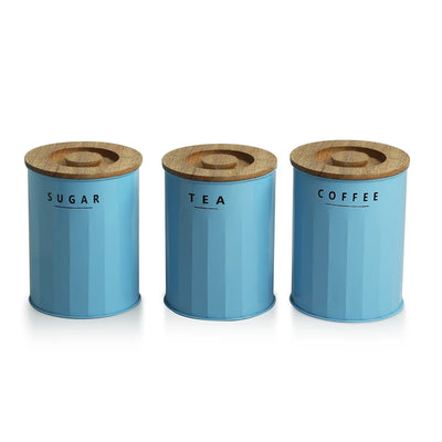 'Blue Bliss' Handcrafted Multi Utility Jars & Containers In Iron (Set of 3, Air-Tight, 1000 ML)